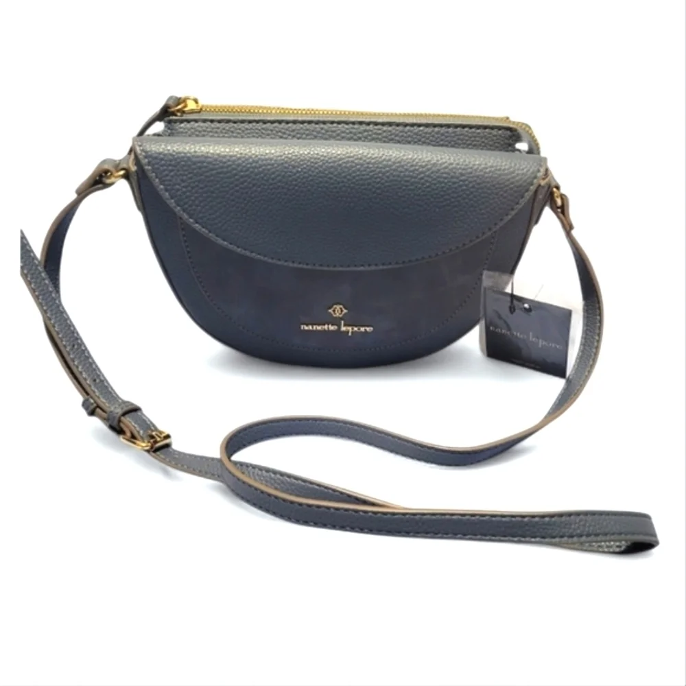 Nanette Lepore Half Moon Crossbody Bag | Vegan Leather & Suede | Top Zip Flap - Picture 9 of 12